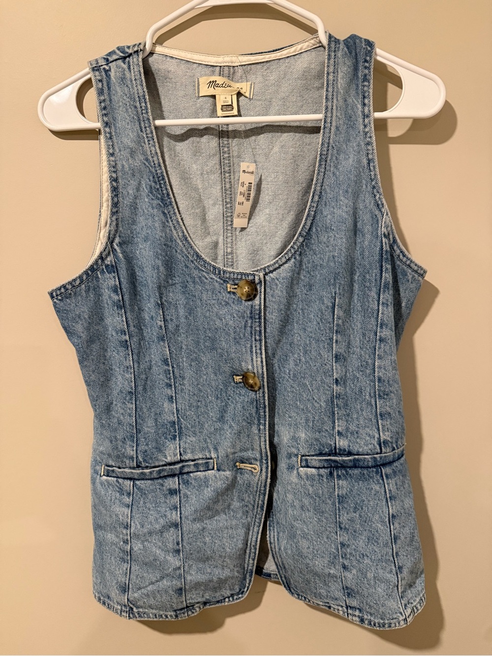Madewell Washed Denim Button Vest in Light Blue